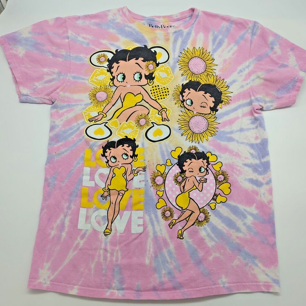 Betty Boop Sunflower Shirt Adult Size Medium Pink Tie Dye Graphic Tee Cartoon
